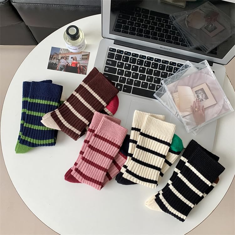 FORJMMP 5/10 Pairs Retro Style Colorful Striped Socks, Cute Athletic Crew socks for Women (5 Pairs-Set C) - Image 3