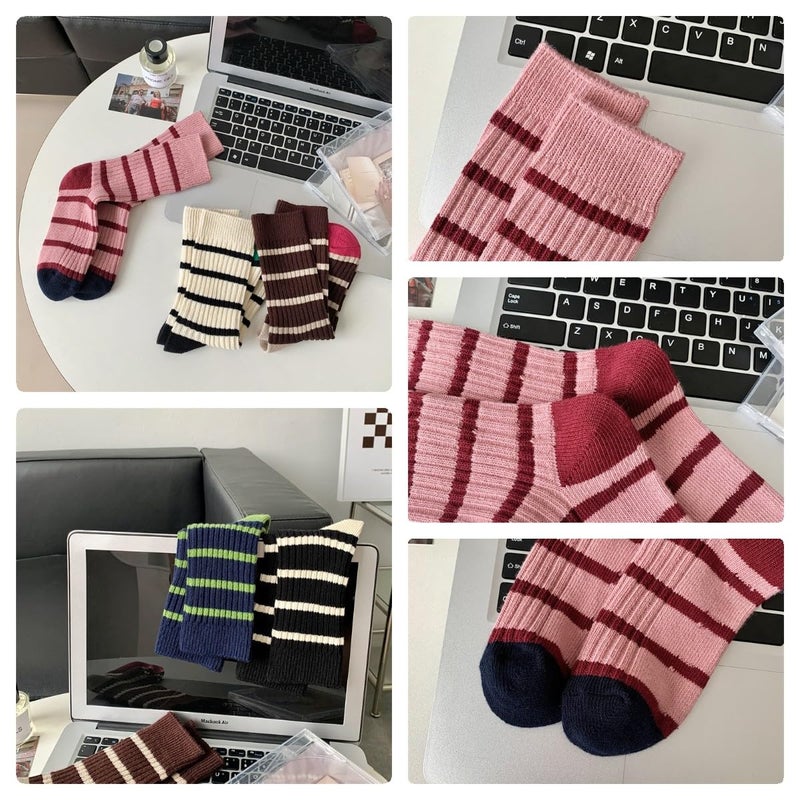 FORJMMP 5/10 Pairs Retro Style Colorful Striped Socks, Cute Athletic Crew socks for Women (5 Pairs-Set C) - Image 4