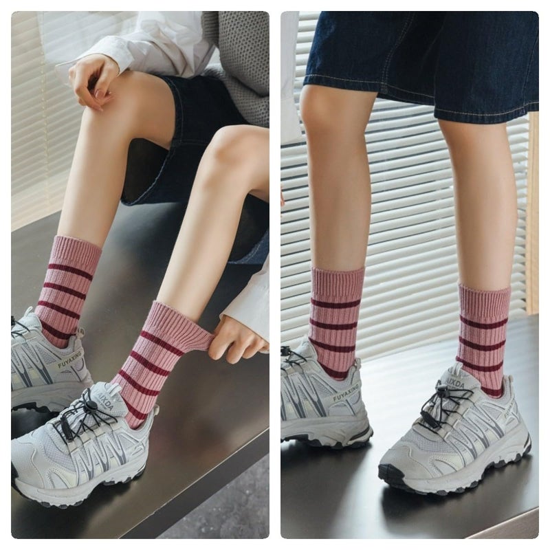 FORJMMP 5/10 Pairs Retro Style Colorful Striped Socks, Cute Athletic Crew socks for Women (5 Pairs-Set C) - Image 5