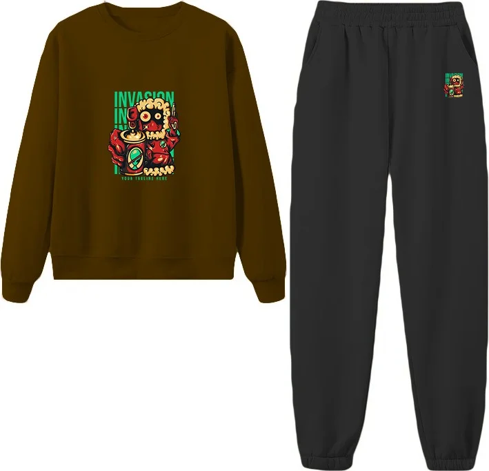 DogFish Tracksuit Oversize Intivefriend Printed Tracksuit,lover,couple Combination Brown