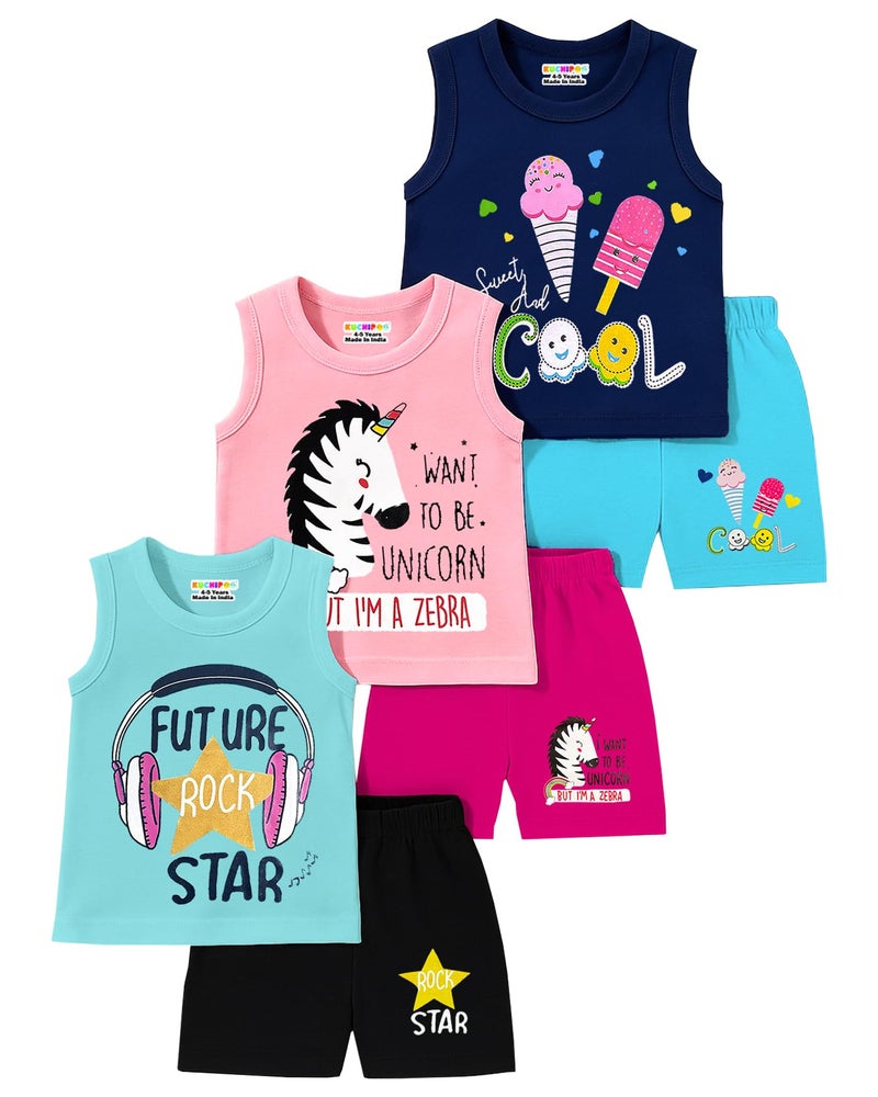 Kuchipoo Girls Regular Fit Sleeveless T-Shirts and Shorts Set (KUC-NSUT-153, 9-10 Years, Multi-Colored) - Image 1