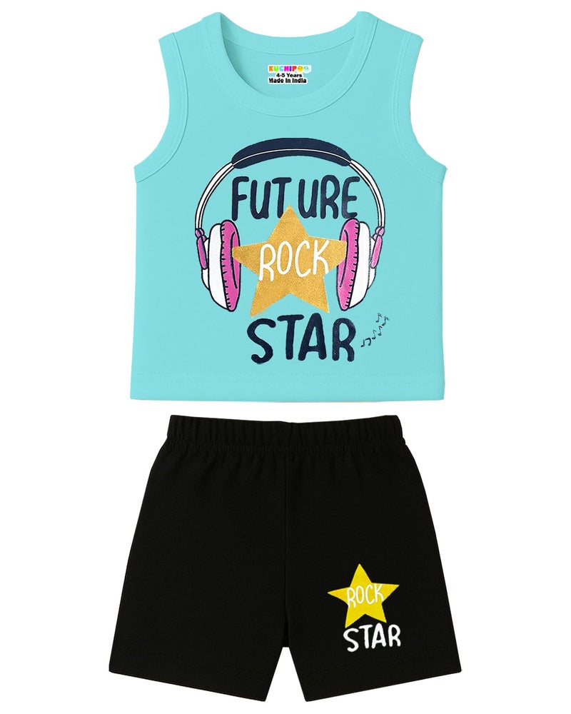 Kuchipoo Girls Regular Fit Sleeveless T-Shirts and Shorts Set (KUC-NSUT-153, 9-10 Years, Multi-Colored) - Image 5