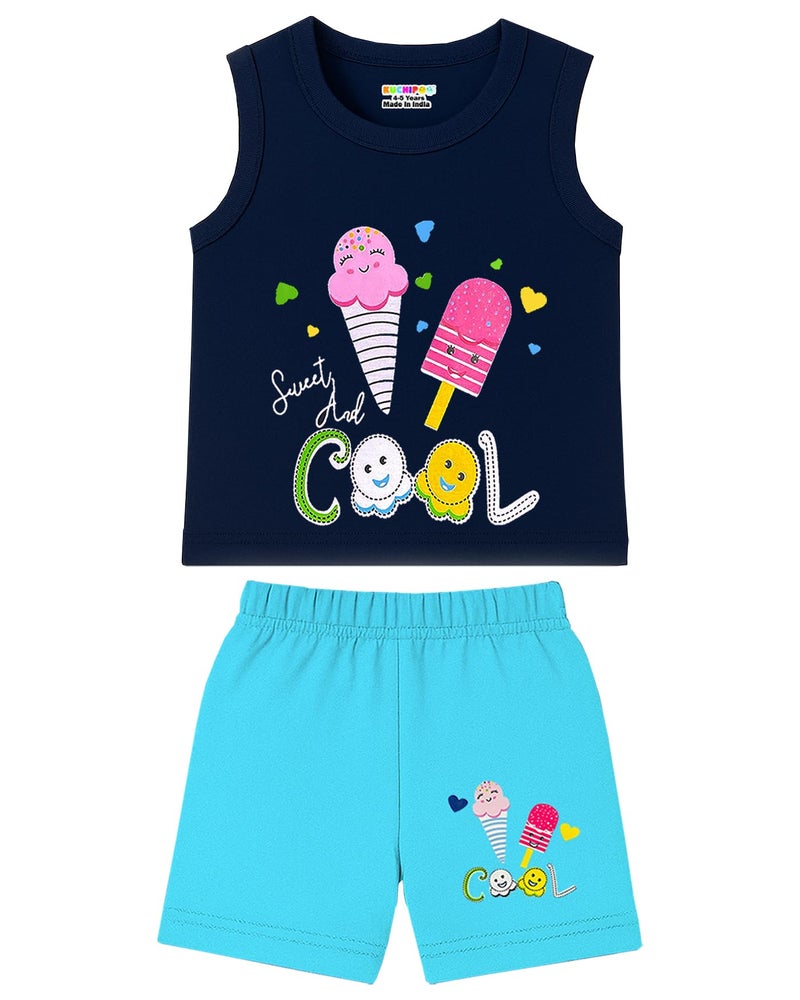 Kuchipoo Girls Regular Fit Sleeveless T-Shirts and Shorts Set (KUC-NSUT-153, 9-10 Years, Multi-Colored) - Image 3