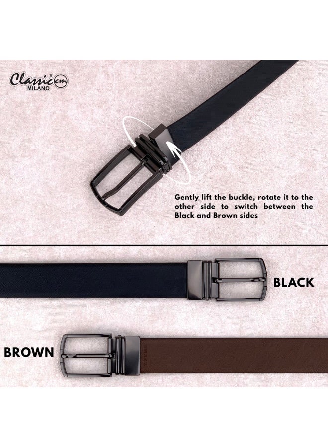Classic Milano Genuine Leather Reversible Belt for Men | Black & Brown Formal Belt for Business or Office Wear | Men's Leather Belt - Image 3