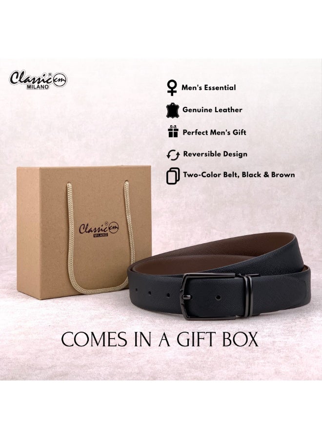 Classic Milano Genuine Leather Reversible Belt for Men | Black & Brown Formal Belt for Business or Office Wear | Men's Leather Belt - Image 5