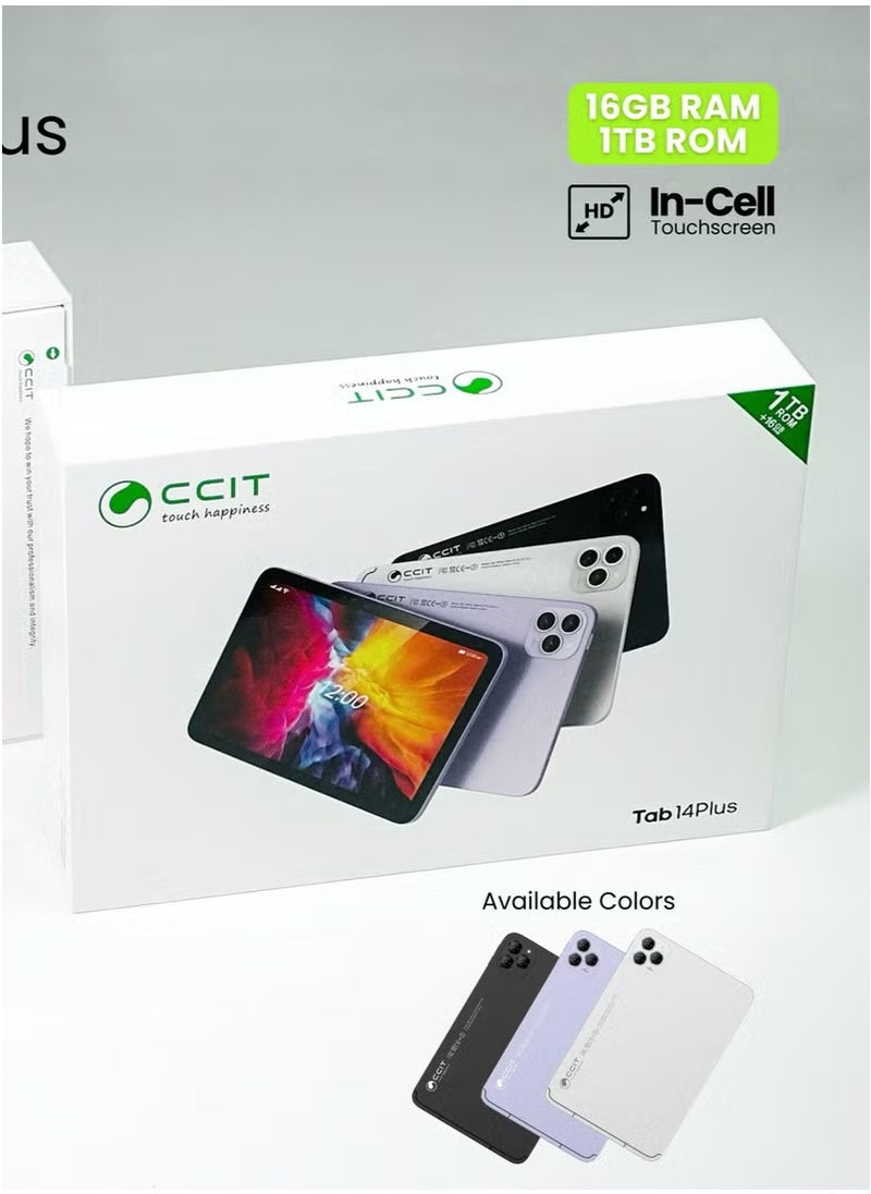 CCIT TAB 14 Plus Tablet Android 13, 10.1-inch FHD screen, 16-core processor, dual SIM 5G, 8+16MP camera, 10000mAh battery, 1TB expandable TF with keyboard and mouse (silver)
