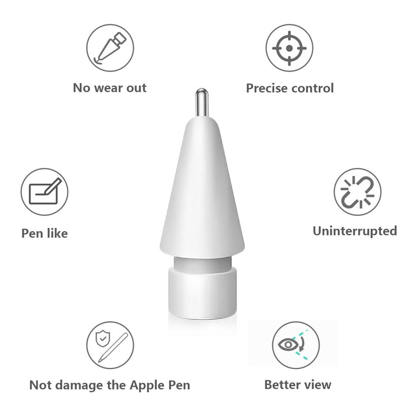 SIXFU Upgraded Replacement Tips for Apple Pencil, Metal Tips Set Precise Control for Apple Pencil USB C/ 2nd/ 1st Gen Apple Pen Nib(6 Pack),White - Image 3