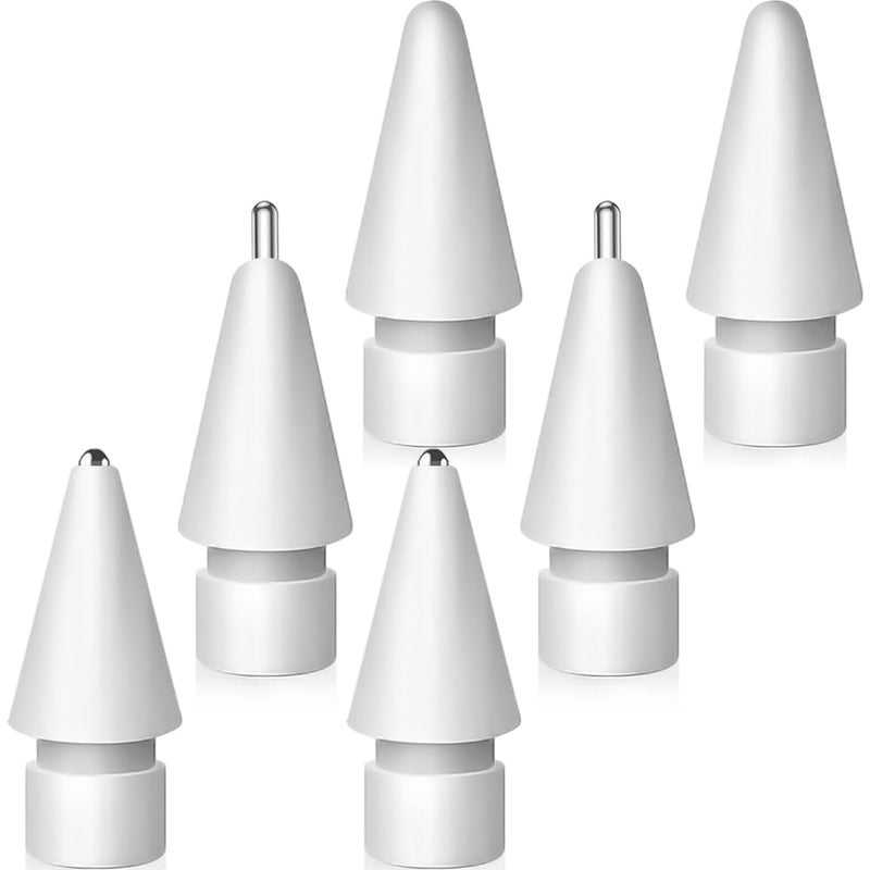 SIXFU Upgraded Replacement Tips for Apple Pencil, Metal Tips Set Precise Control for Apple Pencil USB C/ 2nd/ 1st Gen Apple Pen Nib(6 Pack),White - Image 1