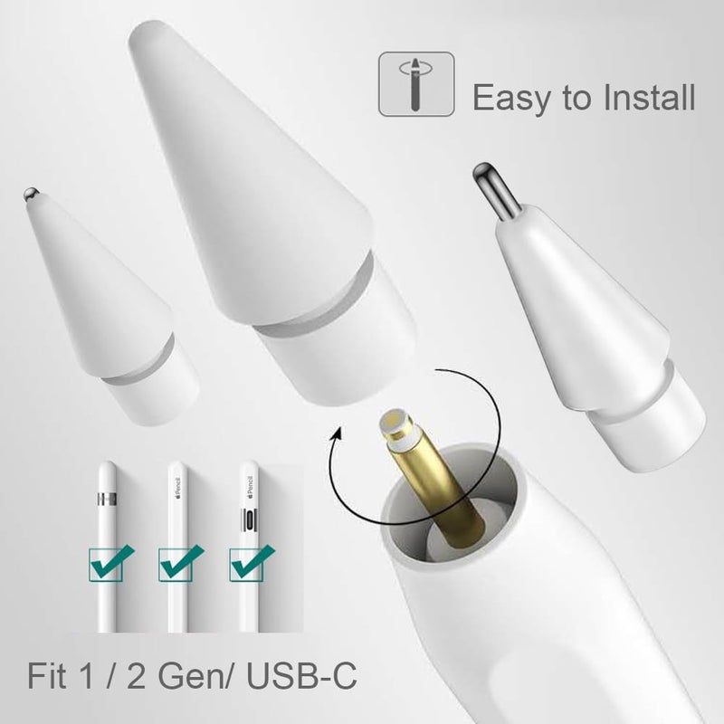 SIXFU Upgraded Replacement Tips for Apple Pencil, Metal Tips Set Precise Control for Apple Pencil USB C/ 2nd/ 1st Gen Apple Pen Nib(6 Pack),White - Image 2