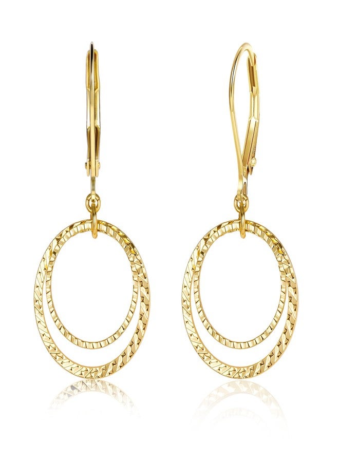 Lancharmed Sterling Silver Cirlcle Leverback Earrings for Women Gold and Silver Circle Textured Drop Dangle Earrings Jewelry Hypoallergenic Hammered Leverback Sterling Silver Dangle Earrings for Jewelry Gifts - Image 1