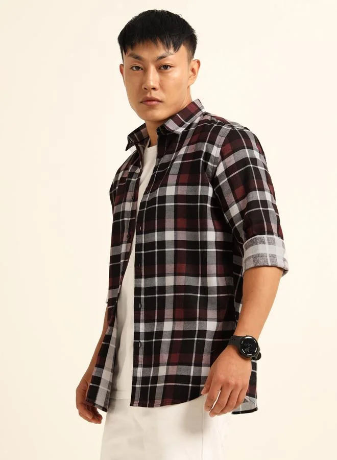 بوشيرت قميص فلانيل مطبع بنمط مربعات