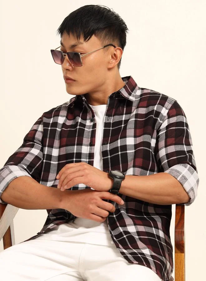 بوشيرت قميص فلانيل مطبع بنمط مربعات