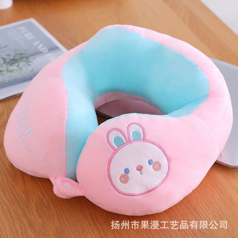 Car Pillow U-Shaped Pillow Free Shipping Cartoon Animal Neck Pillow Travel Special Airplane Pillow Student Nap Portable Pink rabbit mira neck pillow 