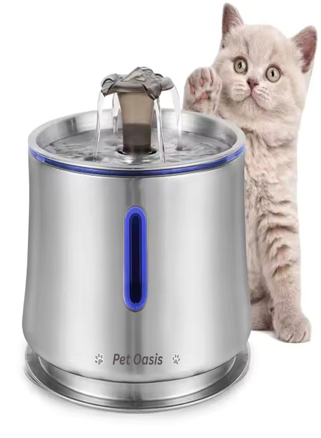 Cat Water Fountain 84oz/2.5L Stainless Steel, Automatic Dog Water Dispenser, Ultra-Quiet Pump, Water Level Window, BPA-Free, Advanced Filtration with 2 Filters for Cats, Dogs & Multiple Pets. - Image 1