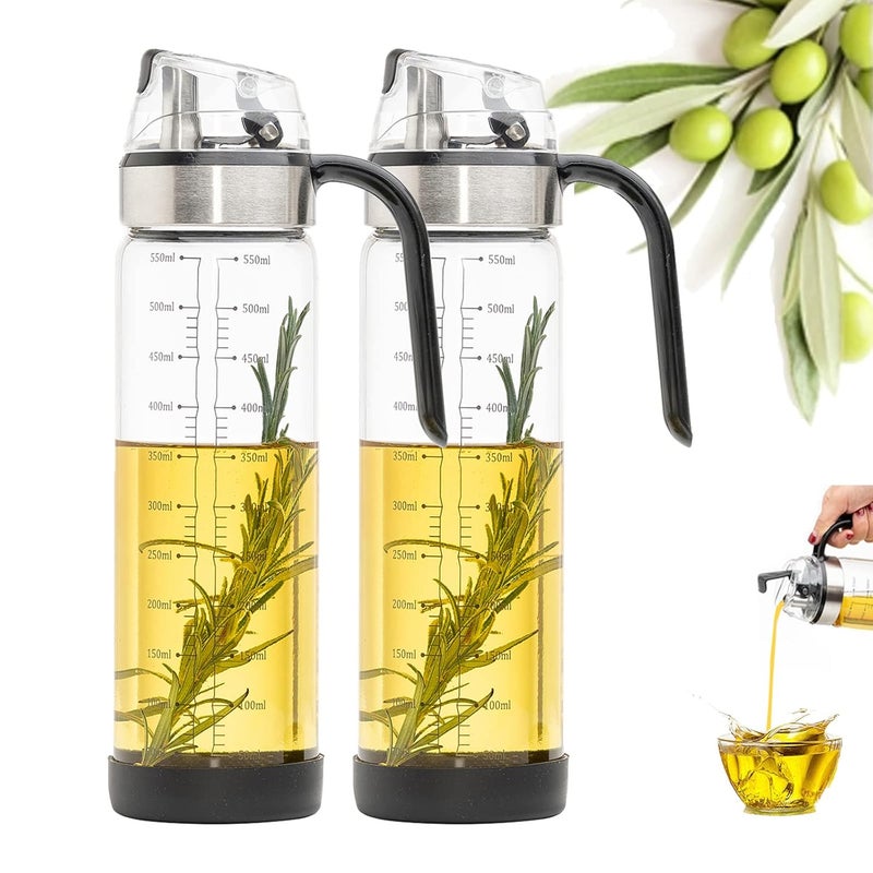 CHEFTOON Borosilicate Glass Olive Oil Dispenser Bottle Auto Flip Bottles For Kitchen 18 Oz With Leakproof Cap Easy Clean And Vinegar Set Of 2 550 Ml