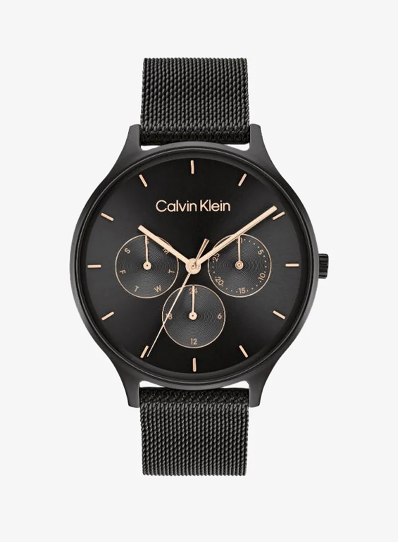 Women's Multifunction Watch, Black Dial, Black Stainless Steel Strap