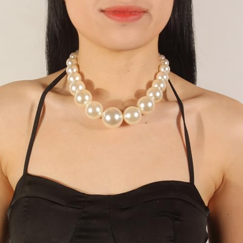 KOSMOS-LI Large Beads Style Big Faux Pearl Strand Choker Necklace With Earrings Set - Image 3