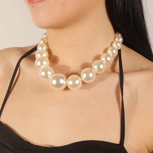 KOSMOS-LI Large Beads Style Big Faux Pearl Strand Choker Necklace With Earrings Set - Image 2