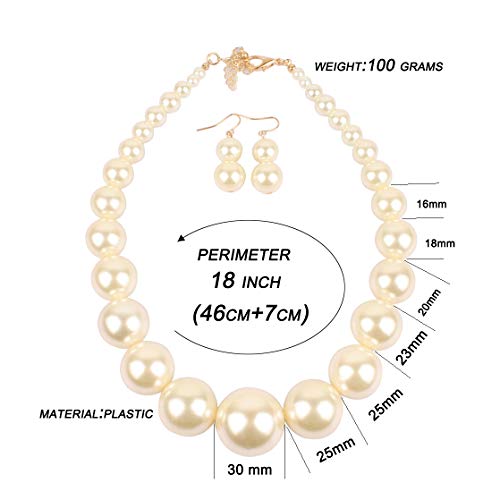 KOSMOS-LI Large Beads Style Big Faux Pearl Strand Choker Necklace With Earrings Set - Image 4