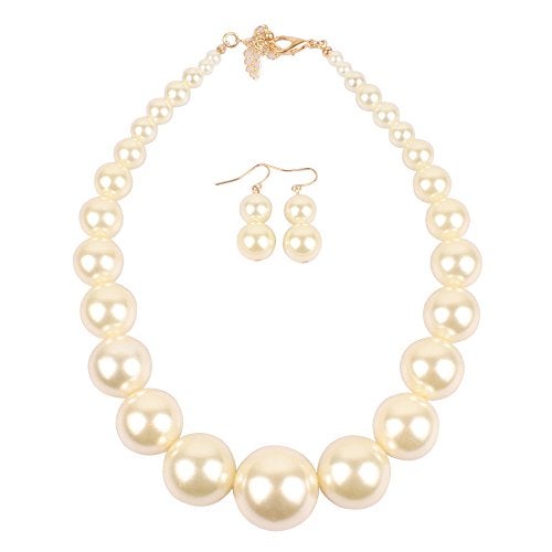 KOSMOS-LI Large Beads Style Big Faux Pearl Strand Choker Necklace With Earrings Set - Image 1