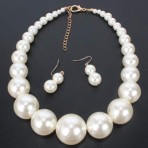 KOSMOS-LI Large Beads Style Big Faux Pearl Strand Choker Necklace With Earrings Set - Image 5