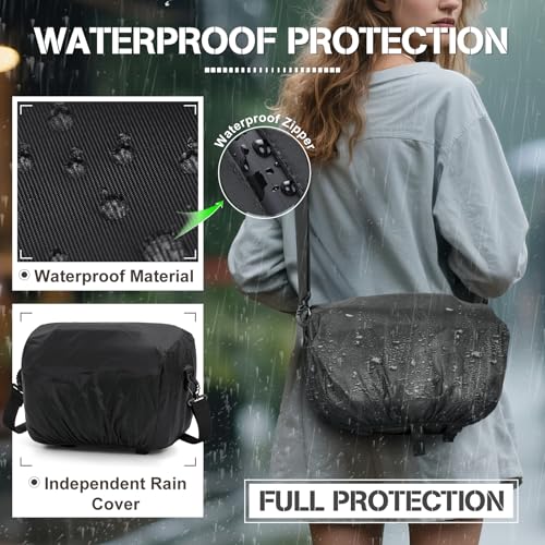 RAINSMORE Camera Bag, Small DSLR/SLR/Mirrorless Camera Sling Bag Waterproof Camera Case with Tripod Holder & Rain Cover Compact Crossbody Camera Bags for Photographers Everyday Shoulder Bags, Black - Image 5