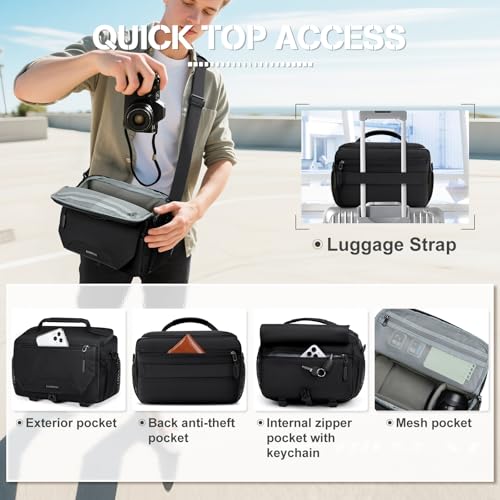 RAINSMORE Camera Bag, Small DSLR/SLR/Mirrorless Camera Sling Bag Waterproof Camera Case with Tripod Holder & Rain Cover Compact Crossbody Camera Bags for Photographers Everyday Shoulder Bags, Black - Image 3