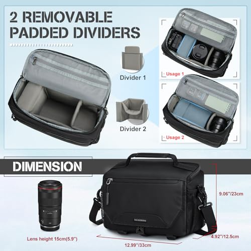 RAINSMORE Camera Bag, Small DSLR/SLR/Mirrorless Camera Sling Bag Waterproof Camera Case with Tripod Holder & Rain Cover Compact Crossbody Camera Bags for Photographers Everyday Shoulder Bags, Black - Image 2