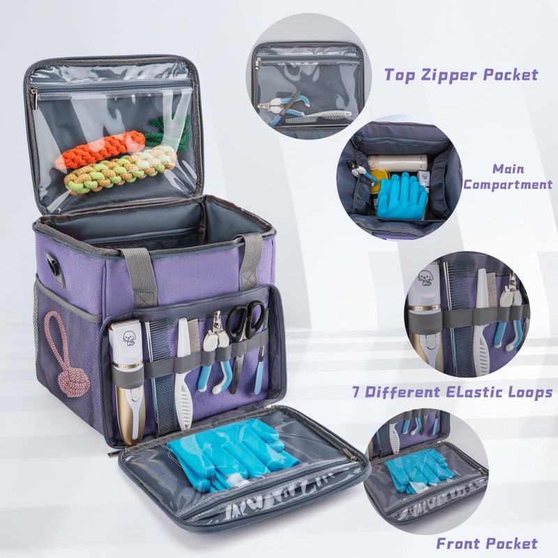 SMYV Pet Grooming Bag for Dog Grooming Supplies, Dog Tote Travel Bag for Pets Grooming Tools Kit Accessories - Light Purple - Image 5