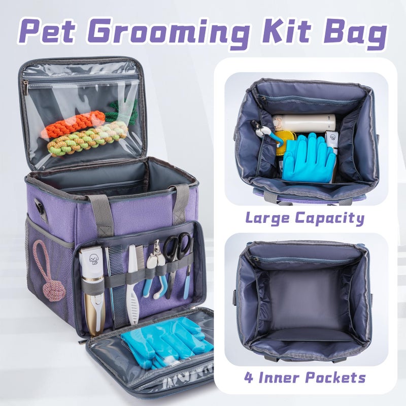 SMYV Pet Grooming Bag for Dog Grooming Supplies, Dog Tote Travel Bag for Pets Grooming Tools Kit Accessories - Light Purple - Image 3