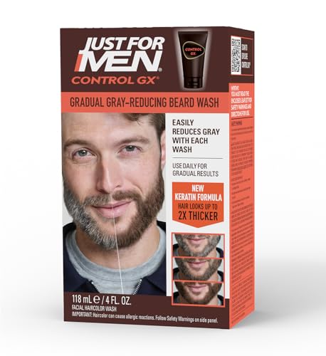 Just for Men Control GX Grey Reducing Beard Wash Shampoo with Keratin Gradually Colors Mustache and Beard Leaves Facial Hair Thicker Softer and Fuller 4 Fl Oz Pack of 1 Packaging May Vary - Image 2
