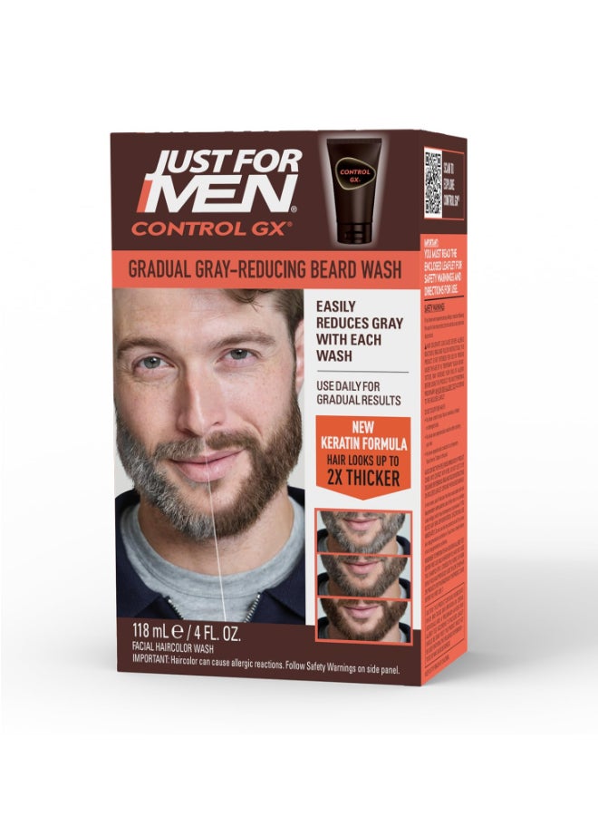 Just for Men Control GX Grey Reducing Beard Wash Shampoo with Keratin Gradually Colors Mustache and Beard Leaves Facial Hair Thicker Softer and Fuller 4 Fl Oz Pack of 1 Packaging May Vary - Image 3