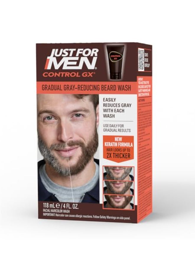 Just for Men Control GX Grey Reducing Beard Wash Shampoo with Keratin Gradually Colors Mustache and Beard Leaves Facial Hair Thicker Softer and Fuller 4 Fl Oz Pack of 1 Packaging May Vary - Image 1