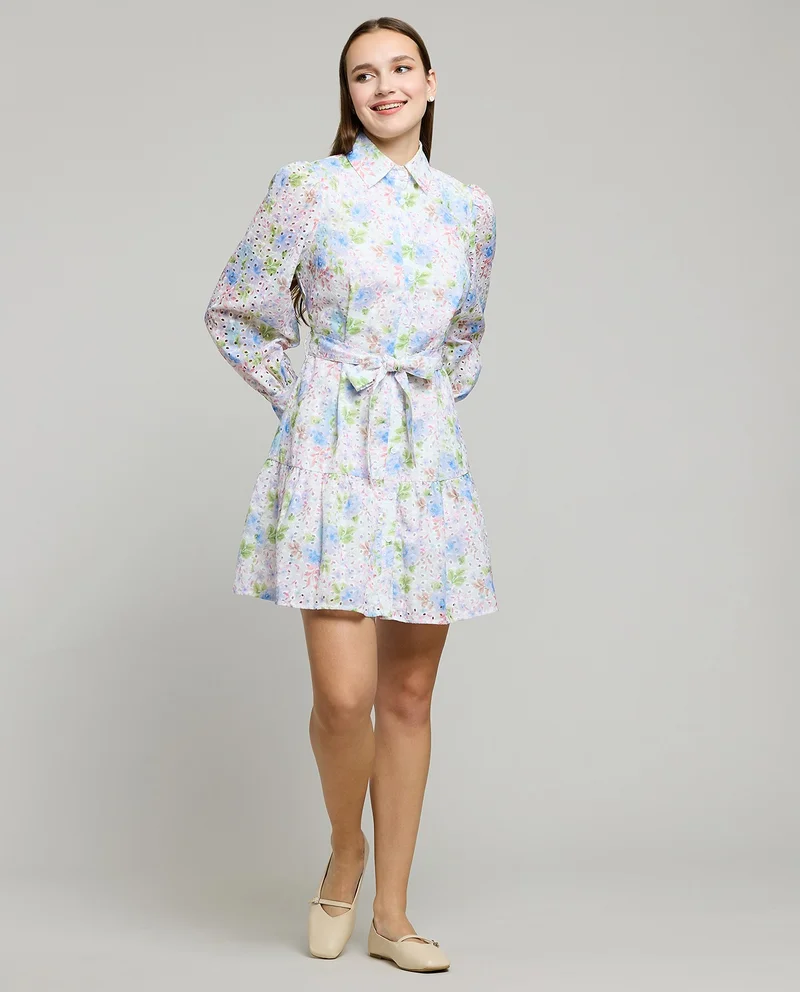 أر أند بي Floral Print Shirt Dress with Long Sleeves