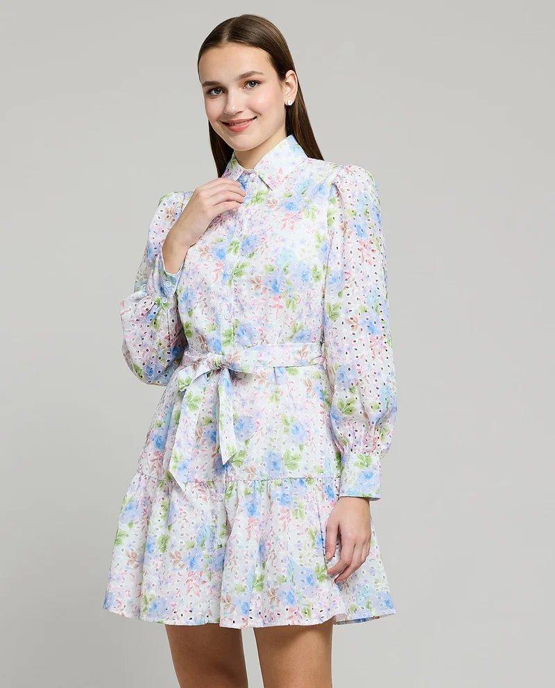 أر أند بي Floral Print Shirt Dress with Long Sleeves