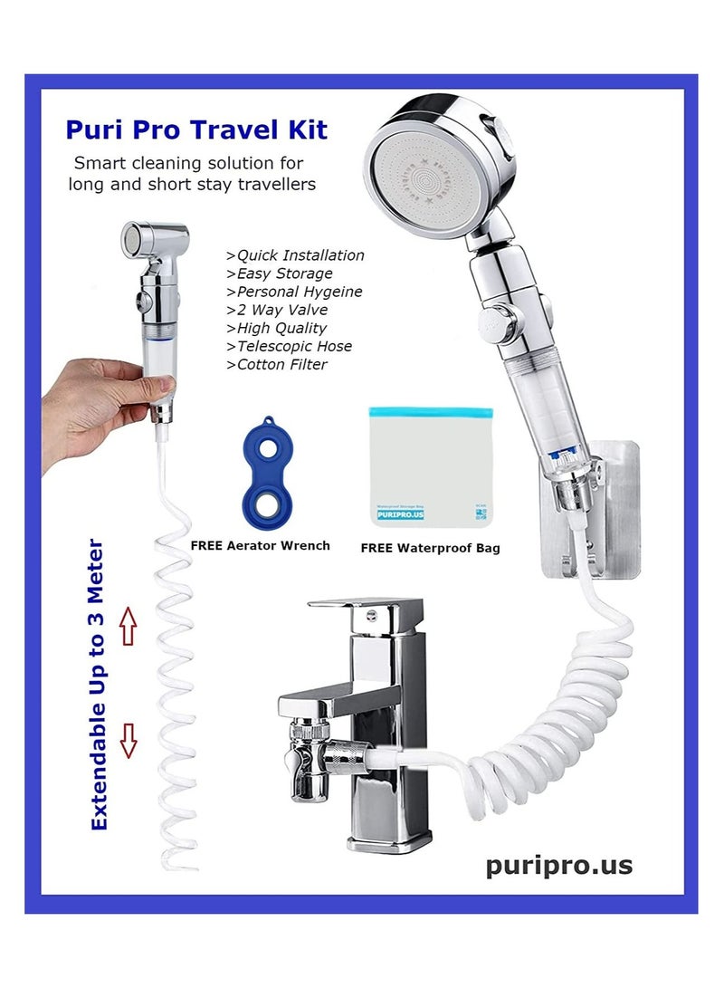 PuriPro Puri Pro Travel Kit Travel Shattaf Bidet Sprayer With Portable Shower With Leakproof Silicon Bag Easy Installation - Image 3