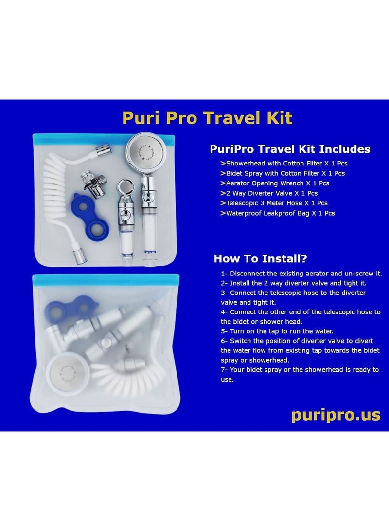 PuriPro Puri Pro Travel Kit Travel Shattaf Bidet Sprayer With Portable Shower With Leakproof Silicon Bag Easy Installation - Image 4