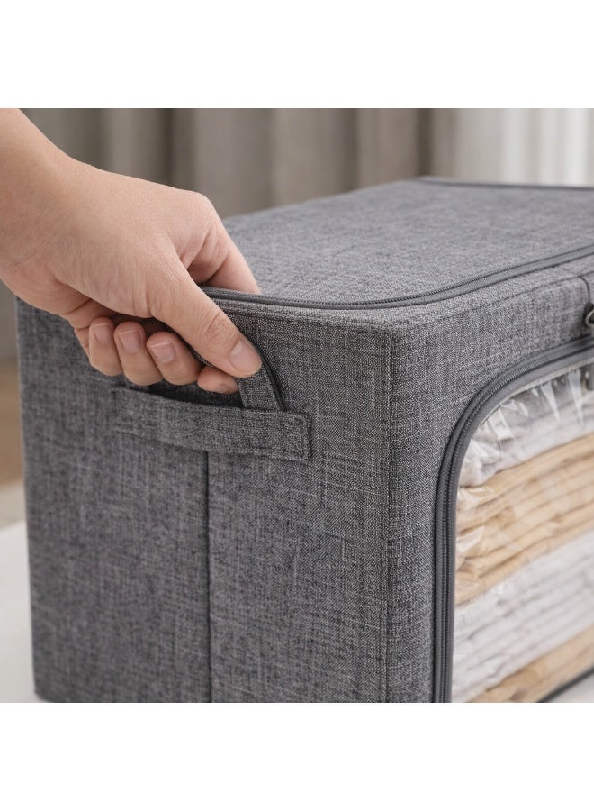 Foldable Fabric Storage Box with Lid, Zipper, Clear Window and Handles, Clothes Organiser for Blankets and Bedding, 40x30x33.5cm, Grey - Image 5