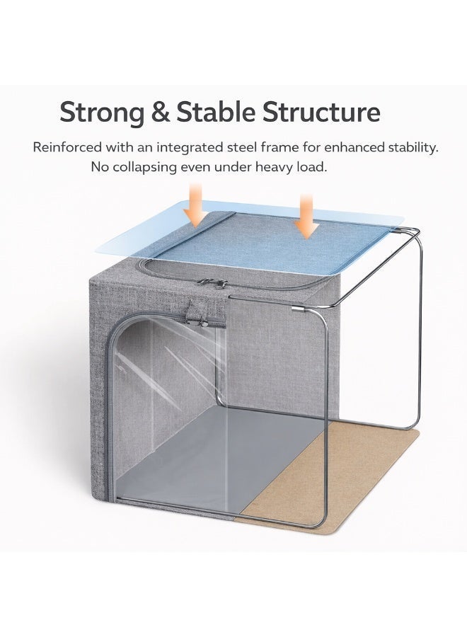 Foldable Fabric Storage Box with Lid, Zipper, Clear Window and Handles, Clothes Organiser for Blankets and Bedding, 40x30x33.5cm, Grey - Image 3