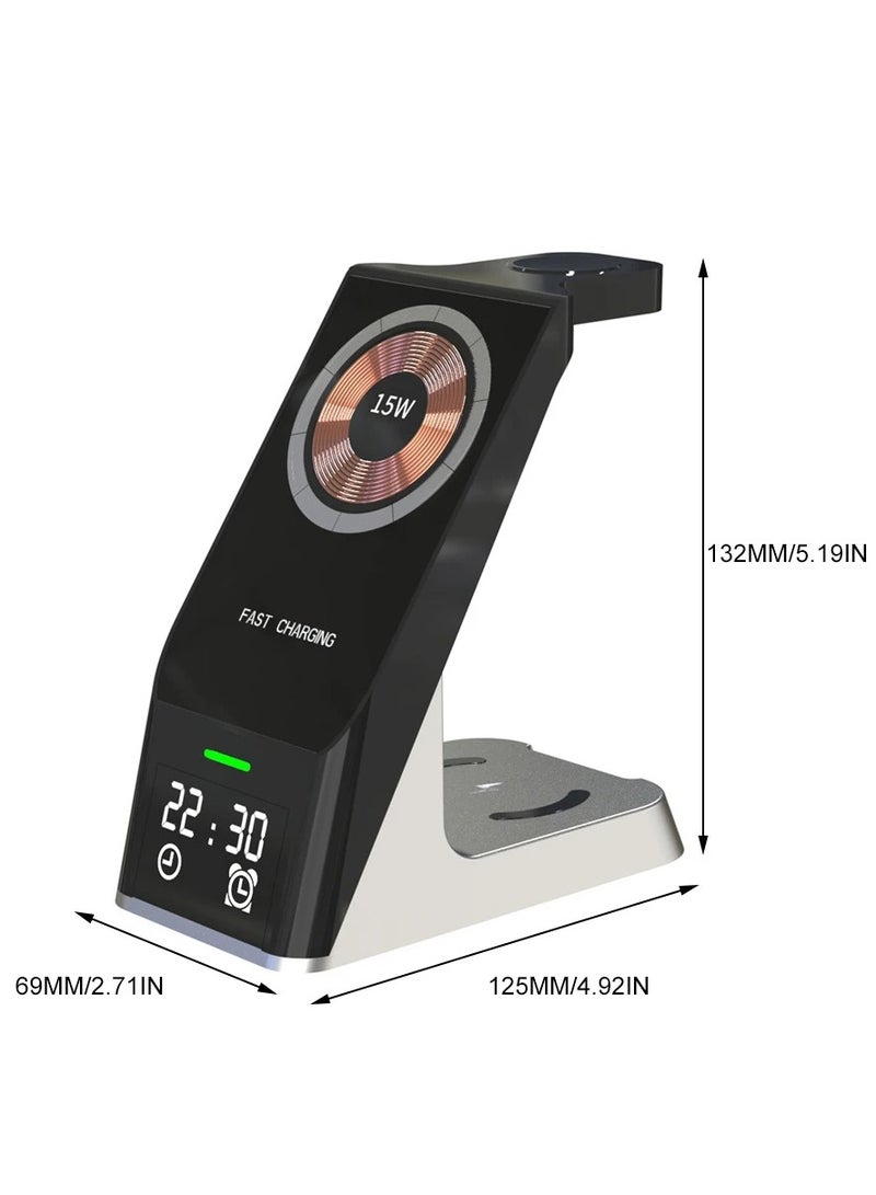 MOCOM Ultimate 6-in-1 Wireless Charger Stand: Fast 15W Charging Dock Station for iPhone 16/15/14/13/12/11, Samsung, Apple Watch, AirPods Pro, iWatch | All-in-One Magnetic Charging Solution with Digital Display, Vertical & Horizontal Charging, Wide Compatibility - Image 5