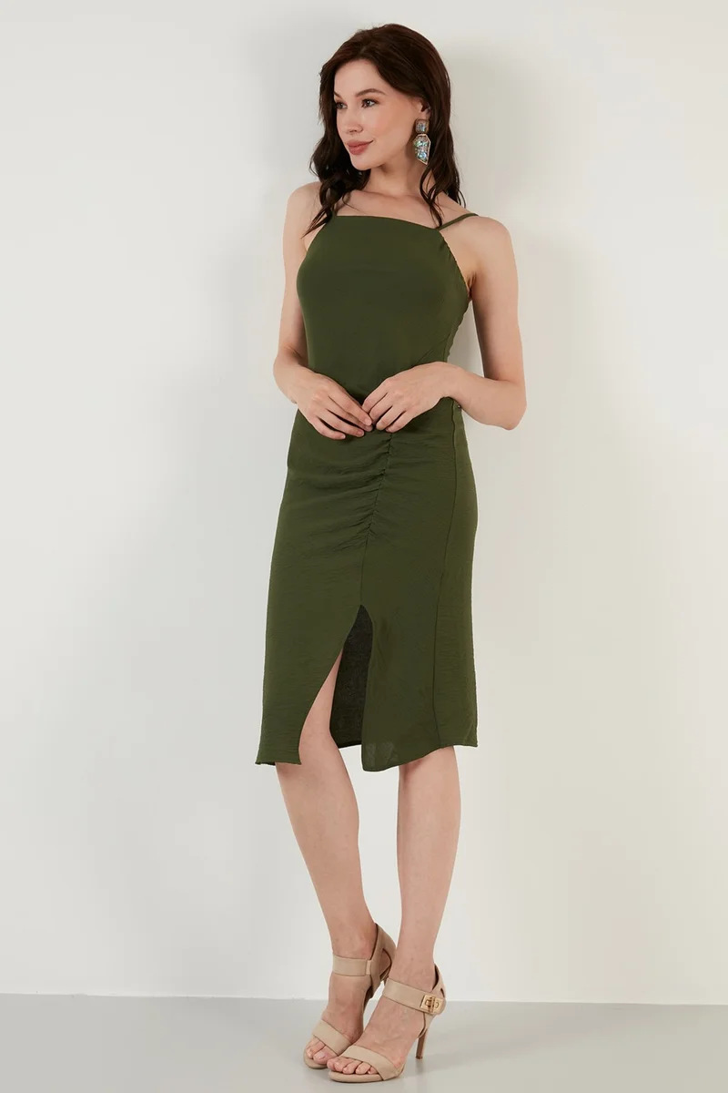 Lela Olive Ruched Midi Dress