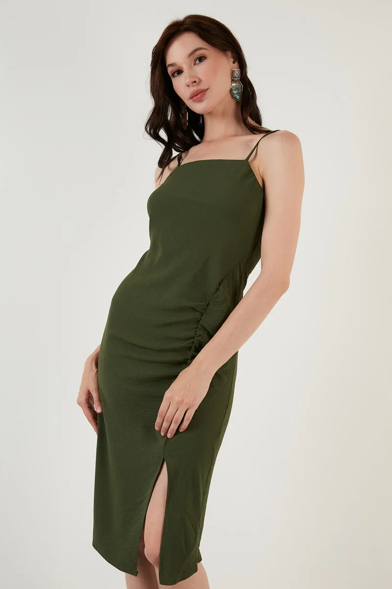 Lela Olive Ruched Midi Dress