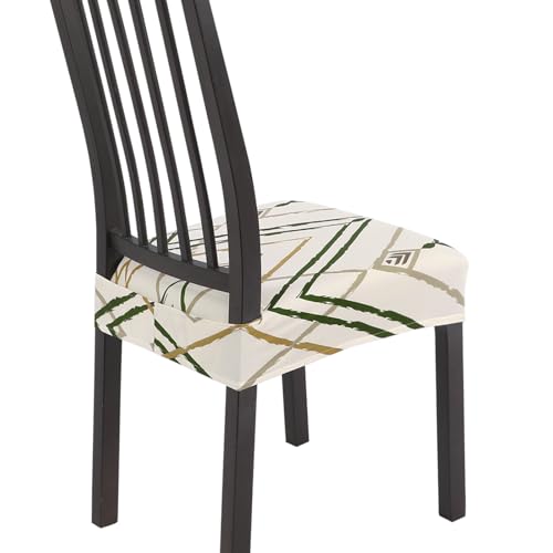 SearchI Stretch Dining Chair Seat Covers Set of 4 Soft Removable Washable Seat Covers for Dining Chairs Dining Room Seat Cover Protector RearCovered Brown Green Stripe - Image 1
