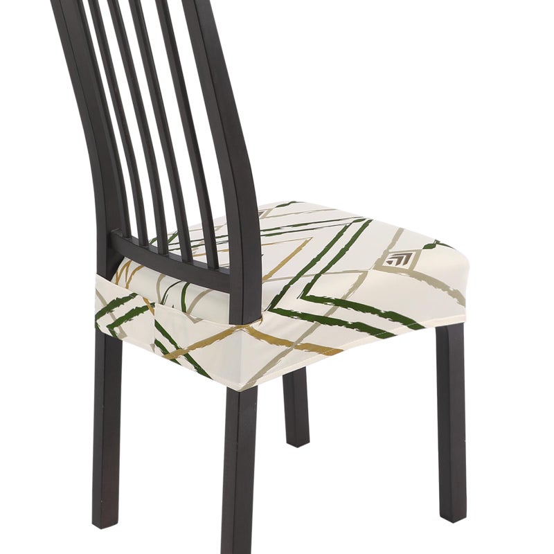 SearchI Stretch Dining Chair Seat Covers Set of 4 Soft Removable Washable Seat Covers for Dining Chairs Dining Room Seat Cover Protector RearCovered Brown Green Stripe - Image 2