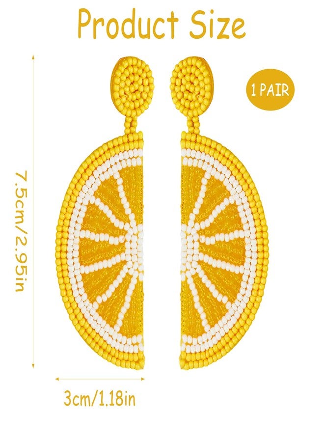 Bmpzery Lemon Earrings for Women, Yellow and White Beaded Fruit Earrings, Cute Lemon Slice Jewelry Gifts, Lightweight Dangle Earings Accessories - Image 2