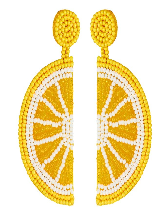 Bmpzery Lemon Earrings for Women, Yellow and White Beaded Fruit Earrings, Cute Lemon Slice Jewelry Gifts, Lightweight Dangle Earings Accessories - Image 1