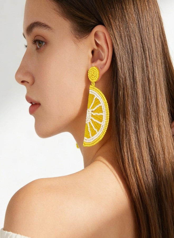 Bmpzery Lemon Earrings for Women, Yellow and White Beaded Fruit Earrings, Cute Lemon Slice Jewelry Gifts, Lightweight Dangle Earings Accessories - Image 5