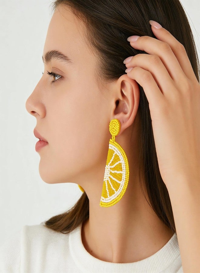 Bmpzery Lemon Earrings for Women, Yellow and White Beaded Fruit Earrings, Cute Lemon Slice Jewelry Gifts, Lightweight Dangle Earings Accessories - Image 4