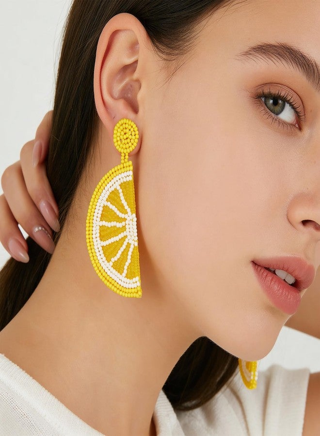 Bmpzery Lemon Earrings for Women, Yellow and White Beaded Fruit Earrings, Cute Lemon Slice Jewelry Gifts, Lightweight Dangle Earings Accessories - Image 3