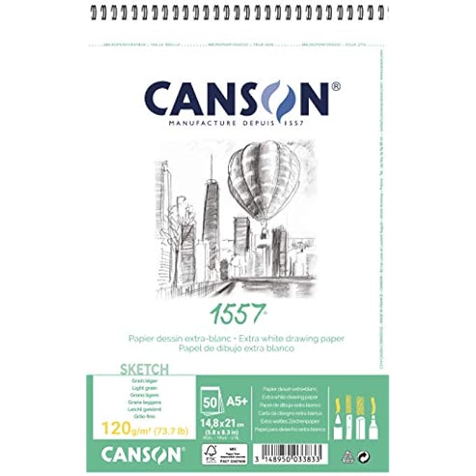 CANSON 1557 A3+ دفتر رسم حلزوني 30 ورقة، ورق فاخر 180 جرام للمخططات والفن الإبداعي - Image 1